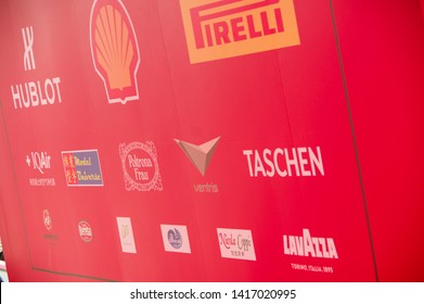 Shanghai, China - May 25 2019: Ferrari Racing Days Sponsors Logo Wall