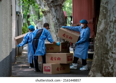 Shanghai China - May 26 2022: Rations Delivered As Shanghai Nears The End Of A Second Month Of Lockdown, Despite Announcements Of Re-opening, Businesses Remain Closed Due To A Citywide COVID Lockdown