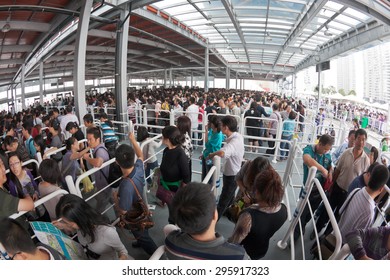 Shanghai, China - October 2, 2010: Crowd Queuing Up Outside The Entrance Of World Expo 2010 In Shanghai, China