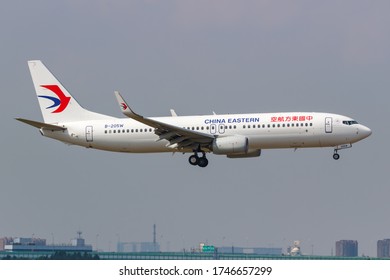 Shanghai, China - September 28, 2019: China Eastern Airlines Boeing 737-800 airplane at Shanghai Hongqiao airport (SHA) in China. Boeing is an American aircraft manufacturer headquartered in Chicago.
