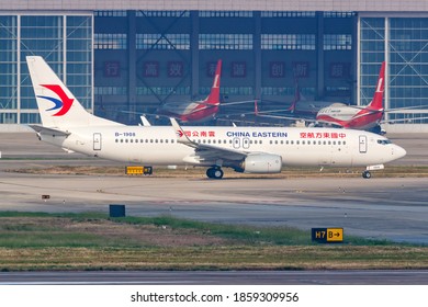 Shanghai, China - September 28, 2019: China Eastern Airlines Boeing 737-800 airplane at Shanghai Hongqiao Airport in China.