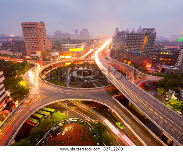 Shanghai,\
China, urban overpass, transportation\
hub