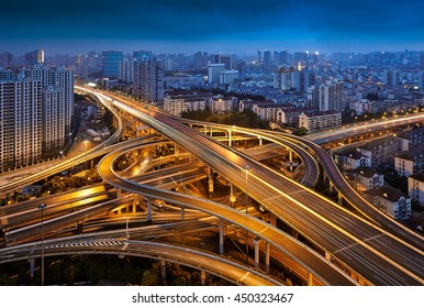 Shanghai City Overhead Road Night View