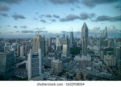 Shanghai City Skyline After Typhoon With Clouds.