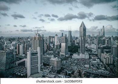 Shanghai City Skyline After Typhoon With Clouds.