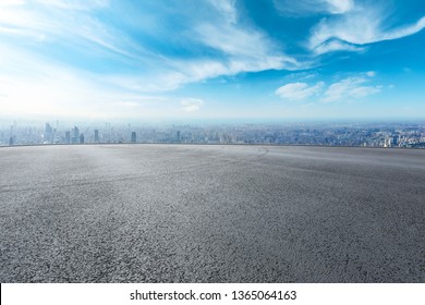 Shanghai City Skyline And Asphalt Race Track Ground Scenery,high Angle View