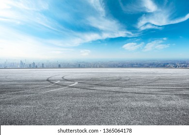 Shanghai City Skyline And Asphalt Race Track Ground Scenery,high Angle View