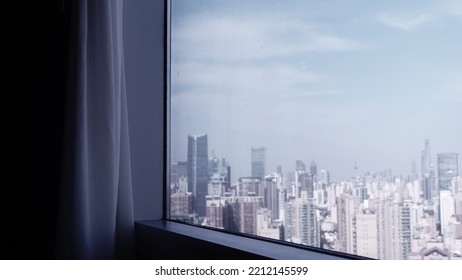 Shanghai City Skyview With Window Frame