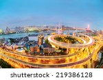 shanghai elevated road junction and interchange overpass at night