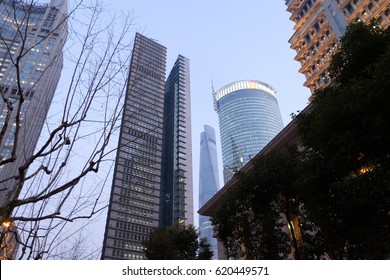 SHANGHAI - FEBRUARY 26: Financial towers in the Pudong east side of Shanghai, China, February 26, 2016.