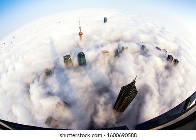 Shanghai Financial District In Fog