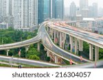 shanghai interchange overpass and elevated road in nightfall