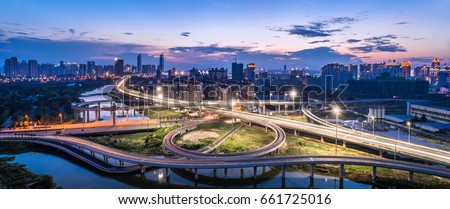 shanghai interchange overpass and elevated road in nightfall