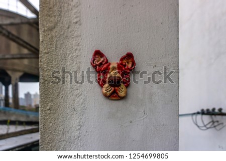 Shanghai Moganshan Art District Red Colored Dog Head Sculpture