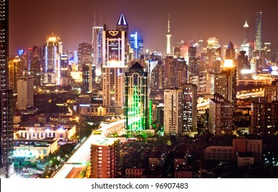 Shanghai Pudong Skyline At Night