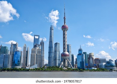 Shanghai Skyline And An Amazing Sunny Day, Pudong, China, Asia
