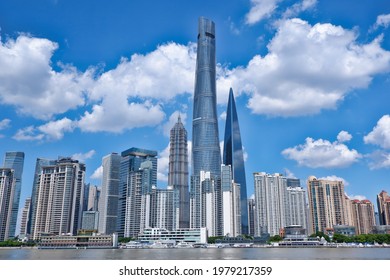 Shanghai Skyline And An Amazing Sunny Day, Pudong, China, Asia
