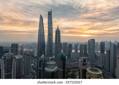 Shanghai Skyline In Dusk.