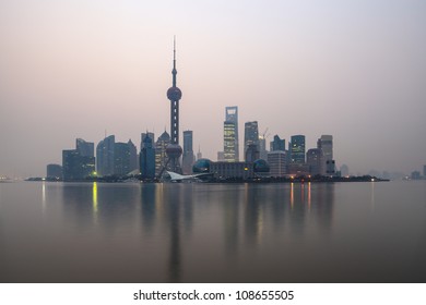 Shanghai Skyline And Huangpu River At Dawn