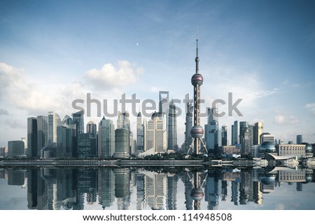 shanghai skyline with reflection,China