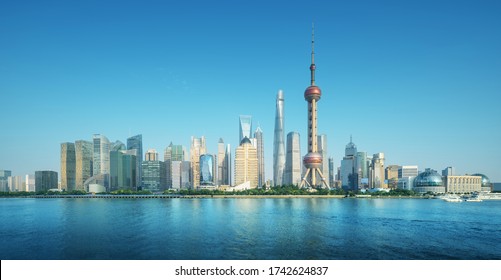 Shanghai Skyline In Sunny Day, China