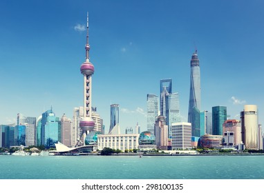 Shanghai Skyline In Sunny Day, China