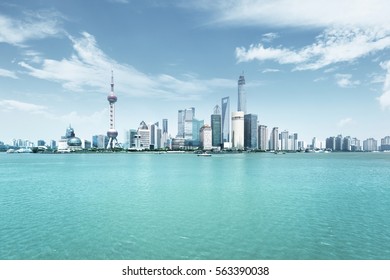 Shanghai Skyline In Sunny Day, China