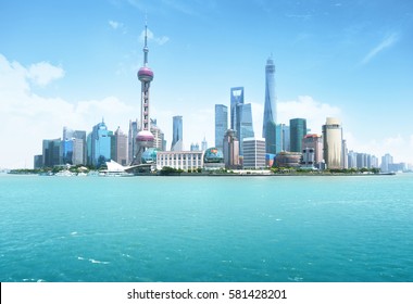 Shanghai Skyline In Sunny Day, China