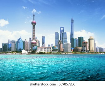 Shanghai Skyline In Sunny Day, China