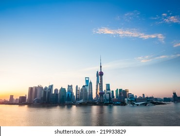 Shanghai Skyline In Sunrise