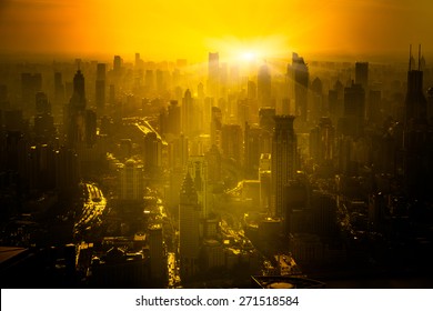shanghai skyline in sunrise, landscape of city.