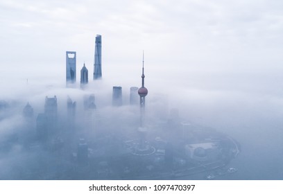 Shanghai Skyline View In The Clouds