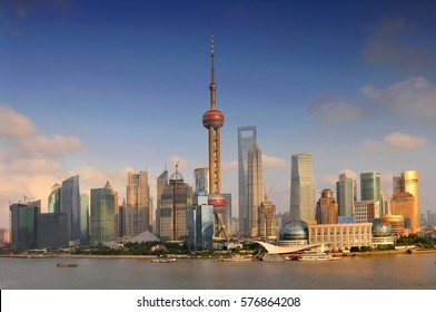 Shanghai Skyline, View Of Pudong And The Oriental Earl Tower, China.

