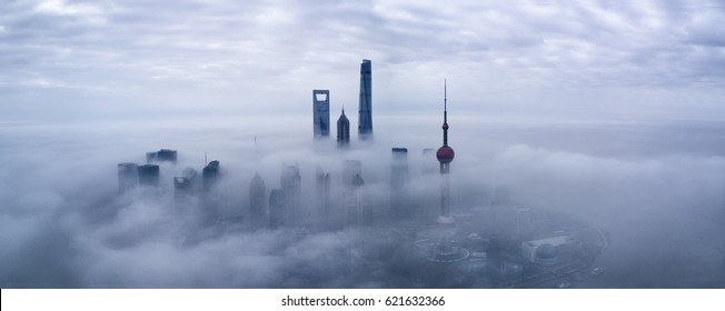 Shanghai Skyline View At Sunrise