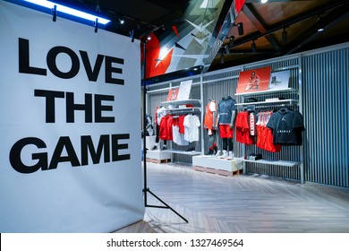 SHANGHAI,CHINA - AUG. 2018 : Air Jordan Clothing And Shoes Store At SHANGHAI Shopping Mall,Air Jordan Is A Brand Of Basketball Shoes And Athletic Clothing Produced By Nike.