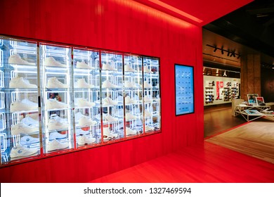 SHANGHAI,CHINA - AUG. 2018 : Air Jordan Clothing And Shoes Store At SHANGHAI Shopping Mall,Air Jordan Is A Brand Of Basketball Shoes And Athletic Clothing Produced By Nike.