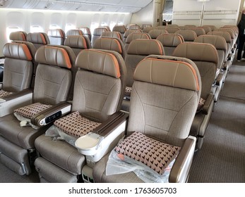 Shanghai/China - December 2019: Boeing 777 EVA Air Premium Economy Class Seats