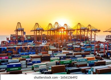 Shanghai,China - November 15,2019:Shanghai Yangshan Deepwater Port Container Cargo Terminal,Shanghai has become one of the world's largest container port. - Shutterstock ID 1656136492