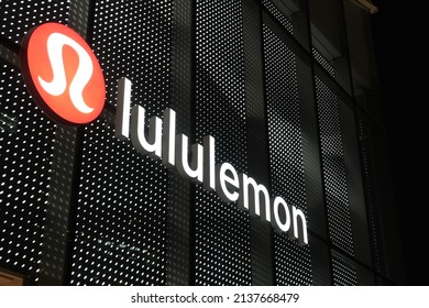 Shanghai,China-Dec.12th 2021:  Close Up Lululemon Store Sign At Night 