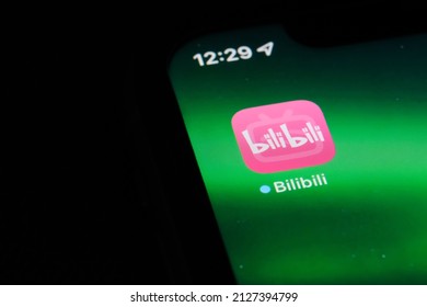 Shanghai,China-Feb. 19th 2022: Close Up Bilibili Mobile App Icon On Phone Screen. Chinese Video Sharing Platform