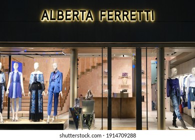 Shanghai.China-Feb.2021: Facade Of Alberta Ferretti Clothing Store. An Italian Luxury Brand