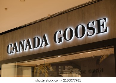 Shanghai,China-July 10th 2022: Close Up CANADA GOOSE Store Sign. Clothing Brand