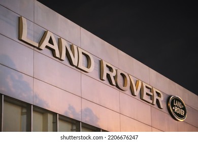 Shanghai,China-July 30th 2022: Close Up Land Rover Store Sign At Night