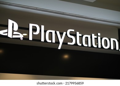 Shanghai,China-July 9th 2022: Close Up PlayStation Store Sign. Video Game Brand