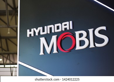 ShanghaiChina-June 2019: Brand Logo Of Hyundai Mobis. South Korean Car Parts Company. Supplier Of Automotive Components. 