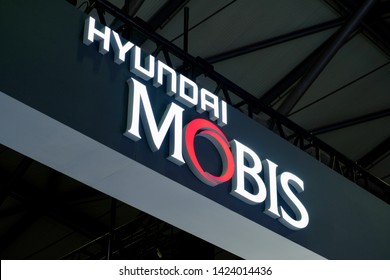 ShanghaiChina-June 2019: Close Up Brand Logo Of Hyundai Mobis. South Korean Car Parts Company. Supplier Of Automotive Components. 