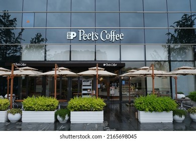 Shanghai,China-June 5th 2022: Facade Of Large Peet's Coffee Store. Coffee Retailer