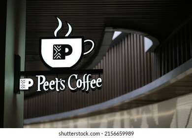 Shanghai,China-March 6th 2022: Close Up Peet's Coffee Store Sign. 