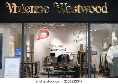 Shanghai,China-March 6th 2022:  facade of Vivienne Westwood clothing store.  Luxury fashion brand