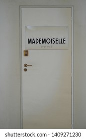 Shanghai/China-May 2019: A White Door With Sign Of Mademoiselle Privé In 31 RUE CAMBON Paris. It Is A Replicate Door Of Coco Chanel's Studio. Origin Of Chanel. In An Art Exhibition Hold By Chanel.  